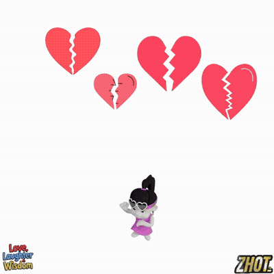 Girl Surrounded by Broken Hearts With Love Laughter Wisdom