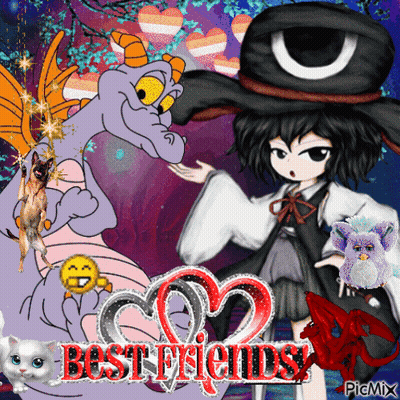 Girl Surrounded By Cartoon Characters Says Bestfriends GIF