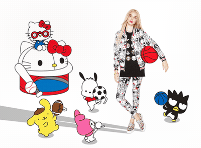 Girl Surrounded By Hello Kitty And Characters GIF