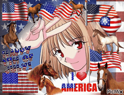 Girl Surrounded By Horses Happy 4Th Of July GIF