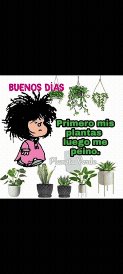 Girl Surrounded By Potted Plants Buenos Dias GIF