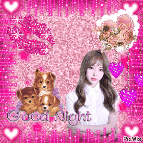Girl Surrounded By Puppies Saying Good Night GIF