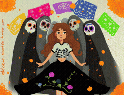 Girl Surrounded By Sugar Skulls Dobie-Sketch GIF