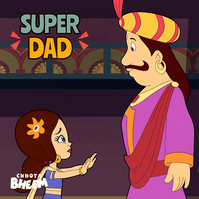Girl Talking To Man With Super Dad Above GIF