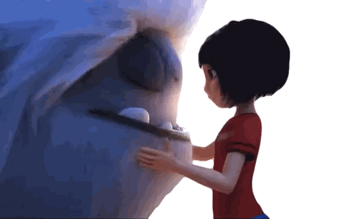 Girl Touching Snow Monster Face Sticker