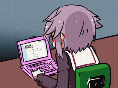 Girl Using Pink Laptop With Facebook Open GIF