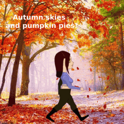 Girl Walking On Falling Leaves GIF