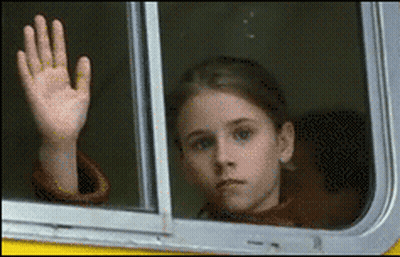 Girl Waving Out Window GIF