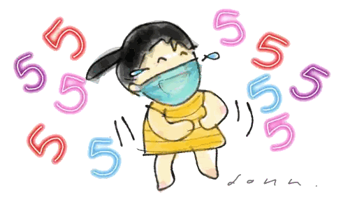 Girl Wearing Face Mask With Number 55 Sticker