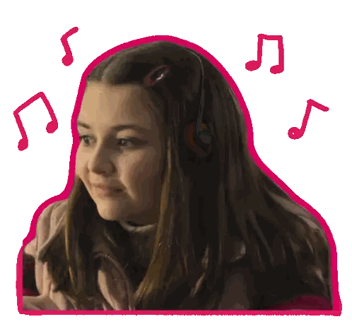 Girl Wearing Headphones Surrounded By Music Notes Sticker