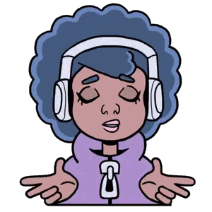 Girl Wearing Headphones With C Sticker