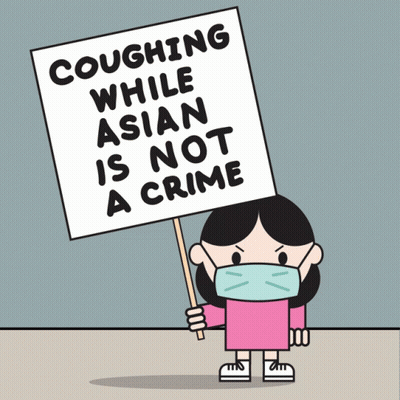 Girl Wearing Mask Holding Coughing Sign GIF