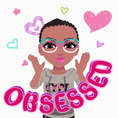 Girl Wearing Obsessed Shirt Surrounded By Hearts GIF