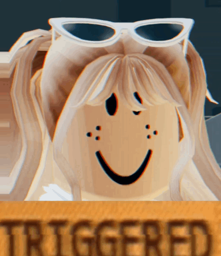 Girl Wearing Sunglasses And Smiley Face Behind Triggered Sign GIF