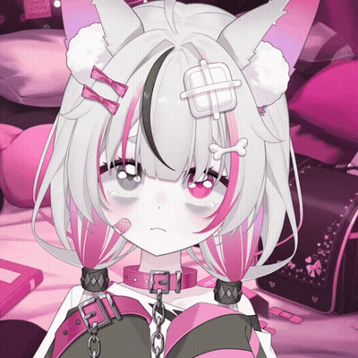 Girl White Hair Pink Highlights Bandage On Head GIF