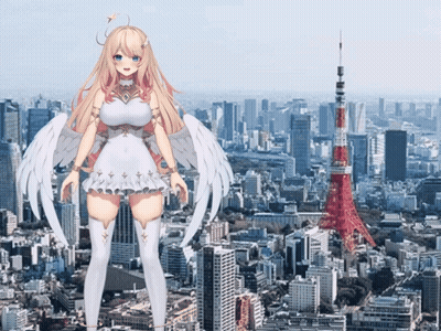 Girl With Angel Wings In Front Of City GIF