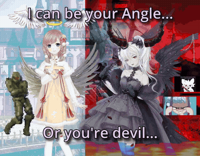 Girl With Angel Wings Next To Girl With Demon Horns GIF