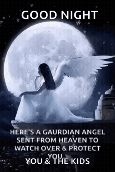 Girl With Angel Wings Sitting In Front Of Full Moon GIF