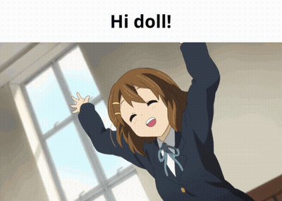 Girl With Arms Outstretched Saying Hi Doll GIF