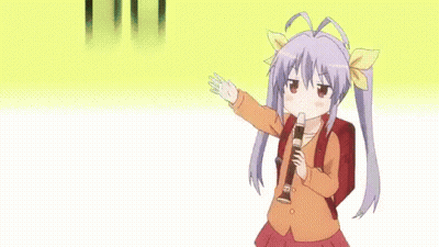 Chica con mochila sosteniendo clarinete diciendo Du GIF