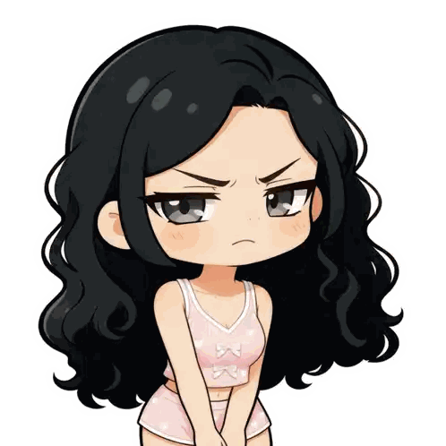 Girl With Black Hair And Pink Heart Top Sticker