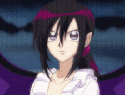 Girl With Black Hair And Purple Eyes Wearing Headband GIF