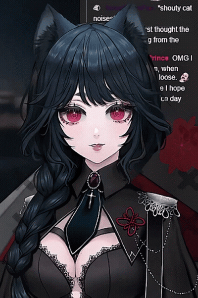Girl With Black Hair and Red Eyes Cat Ear Saying Shouty Cat