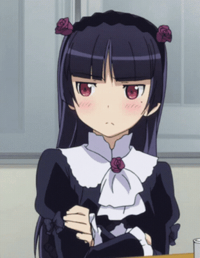 Girl With Black Hair And Red Eyes In Black Dress GIF