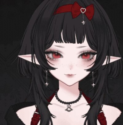 Girl With Black Hair And Red Eyes Wearing Necklace GIF