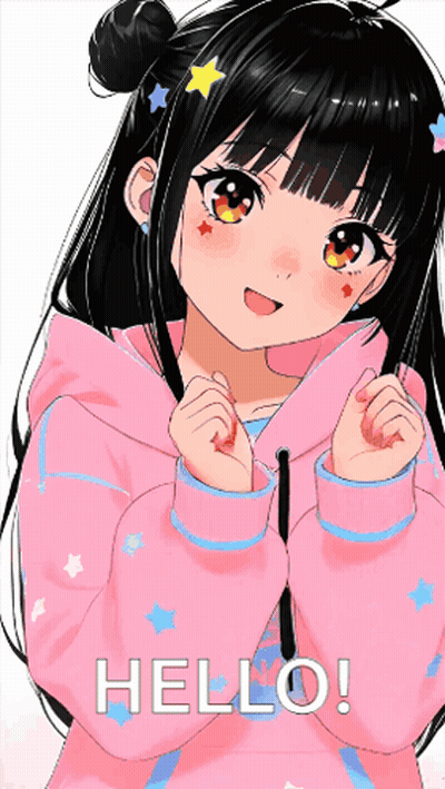 Girl With Black Hair In Pink Hoodie Saying Hello GIF