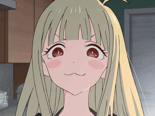 Girl With Blonde Hair And Red Eyes Making Face GIF