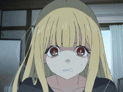Girl With Blonde Hair And Red Eyes Making Face GIF