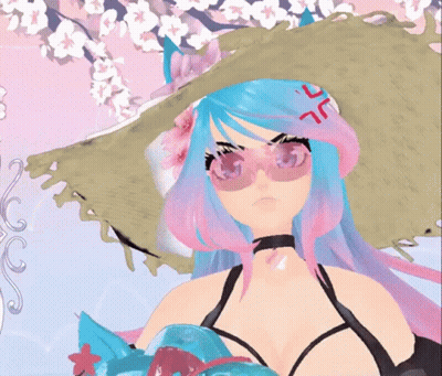 Girl With Blue And Pink Hair In Sunglasses And Flower Hat GIF