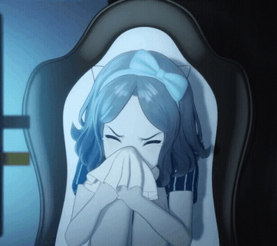 Girl With Blue Bow Covering Nose With Napkin GIF