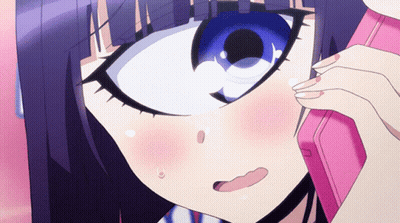Girl With Blue Eyes Talking On Pink Phone GIF