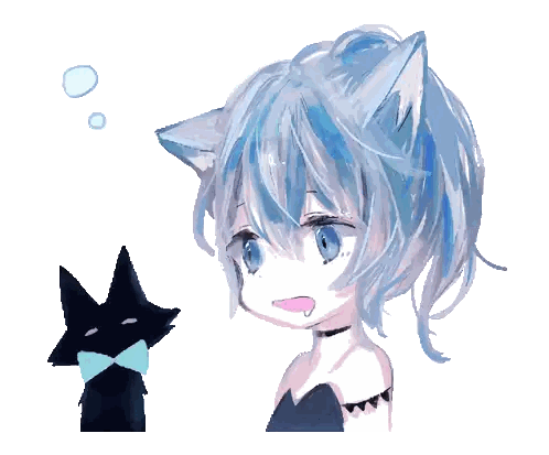Girl With Blue Hair And Black Cat With Bow Tie Sticker