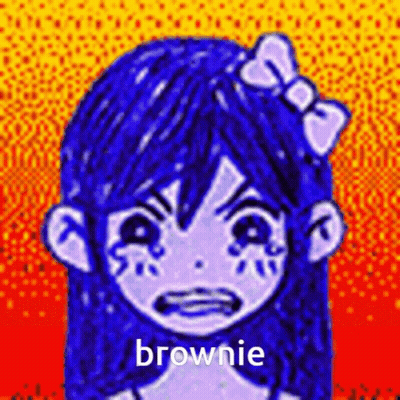 Girl With Blue Hair And Bow Saying Brownie GIF