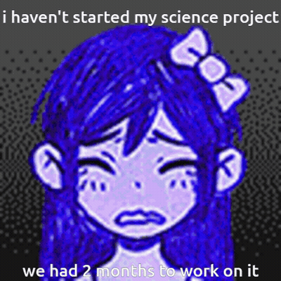 Girl With Blue Hair And Bow Saying I Haven't Started My Science Project GIF