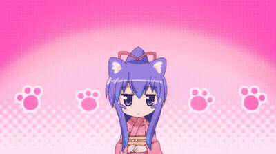 Girl With Blue Hair And Cat Ears Standing On Paw Prints GIF