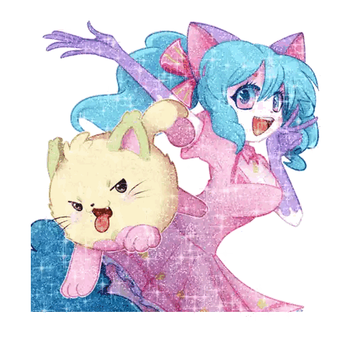 Girl With Blue Hair And Cat Sticker