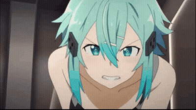 Girl With Blue Hair And Eyes Looking Down GIF
