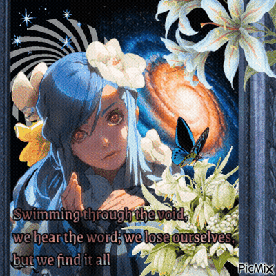Girl With Blue Hair And Flowers GIF