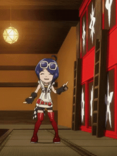 Girl With Blue Hair And Glasses In Front Of Red Wall GIF