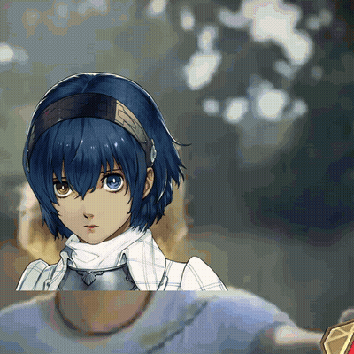 Girl With Blue Hair And Headband Letter E GIF