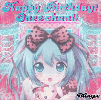 Girl With Blue Hair And Pink Bow Says Happy Birthday Sheraton GIF