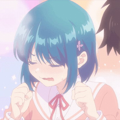 Girl With Blue Hair And Pink Flower GIF