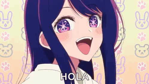 Girl With Blue Hair And Purple Eyes Saying Hola GIF