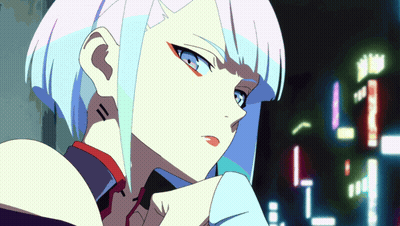 Girl With Blue Hair And Red Eyes GIF