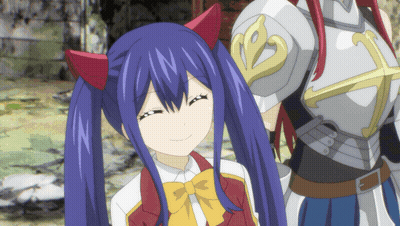 Girl With Blue Hair And Red Horns Next To Man In Armor GIF