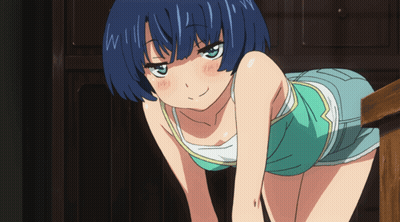 Girl With Blue Hair And White Tank Top Looking Down GIF